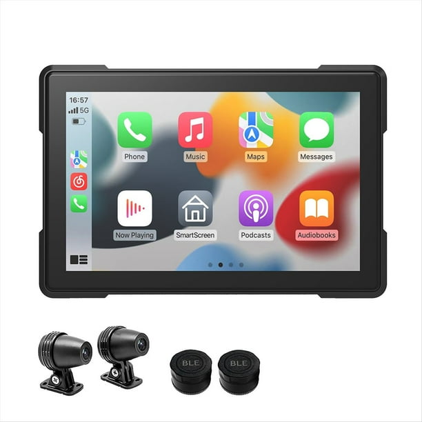 Motocicleta Inalámbrico Carplay Impermeable 1080P 5 Pulgadas WiFi Inalámbrico Android-Auto DVR Dash Cam Detección de Presión de Neumáticos PND