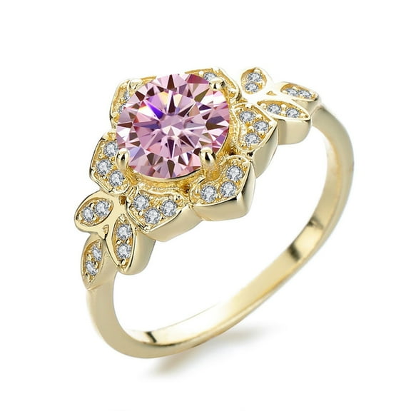 2 Carat Gold Moissanite Rings for Women Round D Color VVS1 Clarity Lab Created Diamond Rings Vintage 925 Sterling Silver Moissanite Engagement Ring