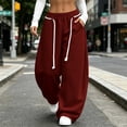 thumbnail image 6 of Wide Leg Lounge Sweatpants for women,Elastic High Waist Drawstring,Solid Color Casual Loose Pants with Side Pockets for Vacation and Travel, 6 of 7