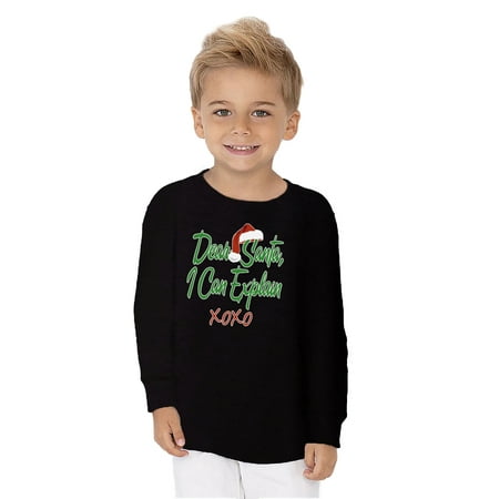 

Dear Santa I Can Explain Xmas Graphic Toddler Long Sleeve Shirt - Merry Christmas Tshirt for Kids - Xmas Holiday Shirt Gifts
