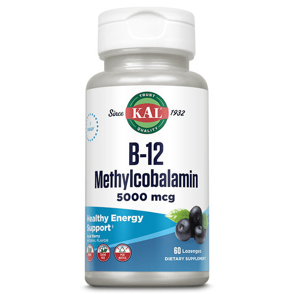 KAL B-12 Methylcobalamin 5000 mcg Lozenges | Natural Acai Flavor | Healthy Metabolism, Energy, Nerve & Red Blood Cell Support | 60 Lozenges