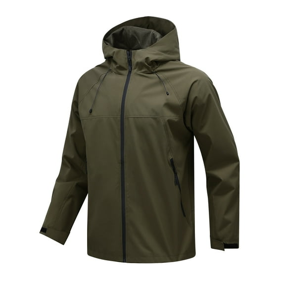 Youthup Men's Solid Color Water-Resistant Hooded Jacket - Breathable All-Season Raincoat with Moisture Wicking for Outdoor Activities