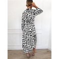 thumbnail image 6 of Women'S Leopard Print Midi Dress V Neck A Line Long Elastic Waist Casual Dresses White S, 6 of 7