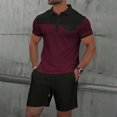 thumbnail image 2 of Pantalones Cortos para Hombre Conjunto de Trajes de 2 Piezas, Moda Mock Bolsillo Botón de Color Sólido Solapa Tops Cortos de Cintura Elástica, 2 of 9