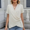 thumbnail image 6 of JGGSPWM Summer Cross Wrap Tops for Women Deep V Neck Short Sleeve Casual Slim Fit Ruched T Shirts Khaki S, 6 of 8