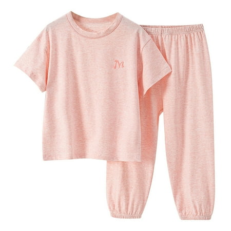 

WUXIAN Toddler Child Pajamas Summer Air Conditioning Suit Cotton Boys Home Wear Girls Thin Casual Tops Pants Infants Baby Trousers Relaxed Fit Nightwear