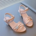 thumbnail image 4 of hoksml Girls Low Heel Sandals with Rhinestone Flower Toddler Little Kid Dress Sandals, 4 of 8