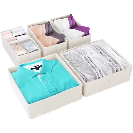 Homfa 6 Pack Foldable Cube, Storage Box Drawer, Fabric Basket for Living Room, Laundry Underwear Rack, Cream Finish