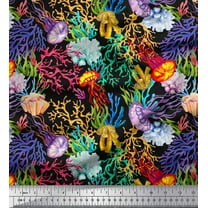 Soimoi Cotton Duck Fabric Coral & Jellyfish Ocean Printed Fabric 1 Yard 42 Inch Wide