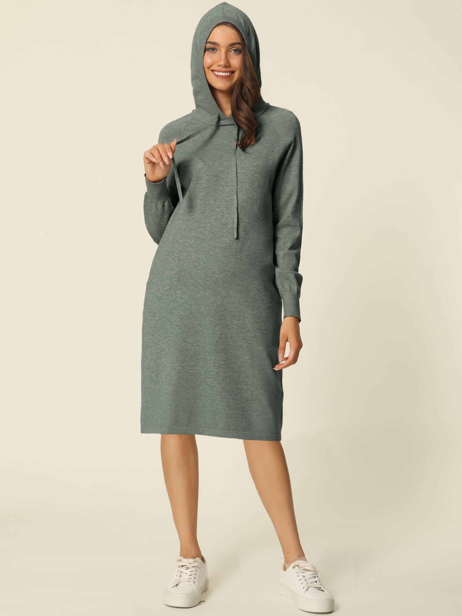 DARING DIVA Pullover Sweatshirt Long Sleeve Hoodie Dress with Pockets L Grey