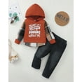 thumbnail image 4 of 2T Baby Boys Clothes 3T Boys Fall Winter Pant Set Toddler Boys Long Sleeve Letter Print Hooded Top Jeans Pants 2PCS Outfits Set Brown, 4 of 10