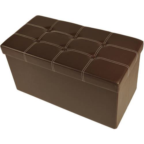 Achim Collapsible Tufted Storage Ottoman, Faux Leather 30" x 15" x 15