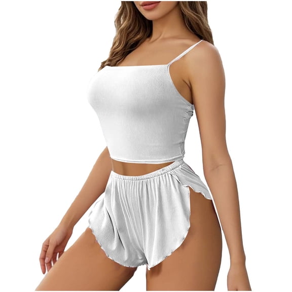 Posijego Womens Pajama Sets Ribbed Tank Tops and Shorts Camisoles Sleepwear Summer 2 Pieces Outfits Lounge Sets for Women