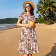 thumbnail image 4 of Rocae Rose Flowers for Dresses Summer Casual Ruffle Short Sleeve Cute Crew Neck Flowy Dress with Pockets, 4 of 6