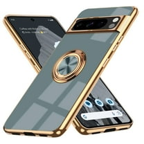 Allytech for Google Pixel 8 Pro Case 2023, Ring Holder Electroplated Plating Silicone Edge 360 Rotation Kickstand Slim Soft Flexible TPU Protective Cover for Google Pixel 8 Pro 5G 6.7-inch,Gray