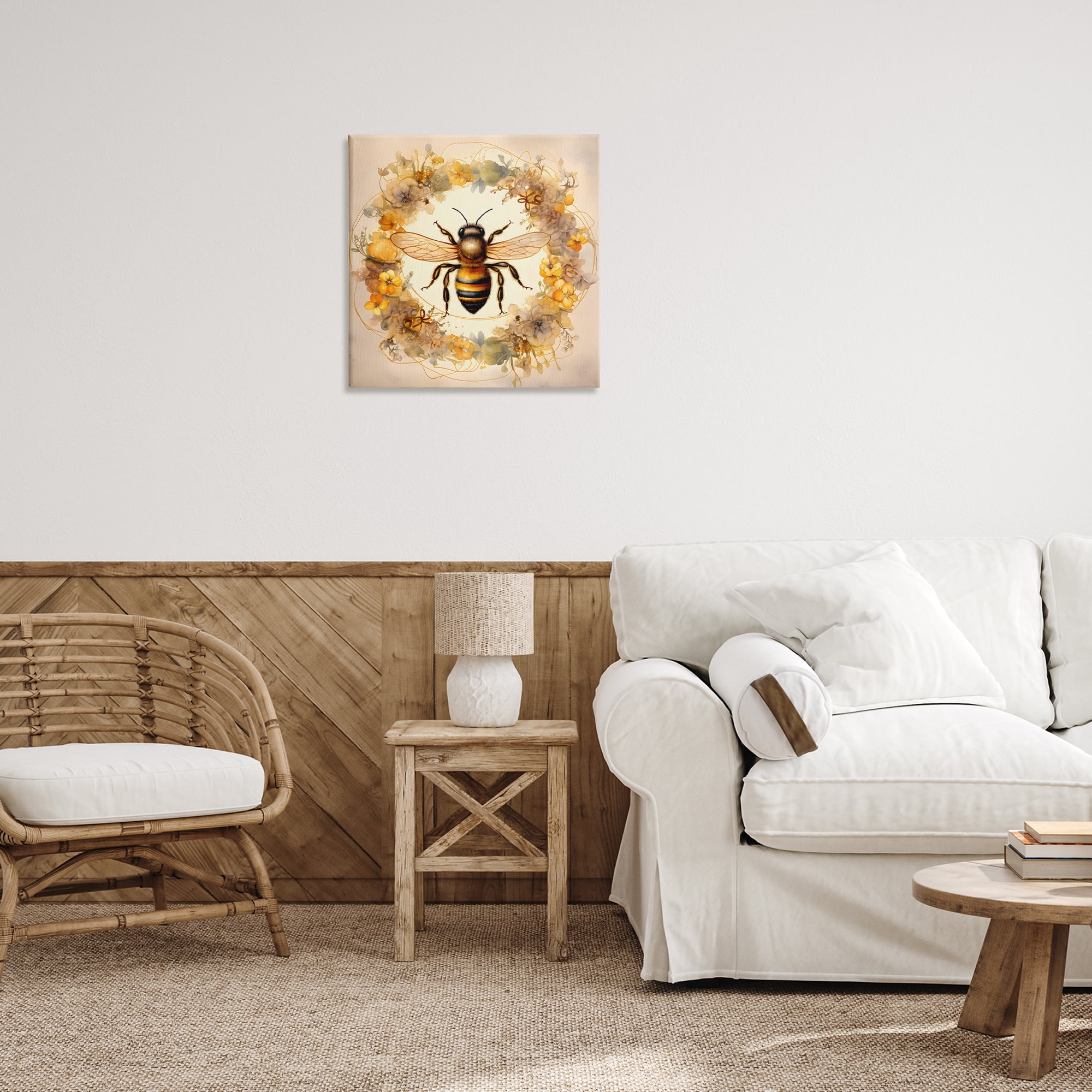 Stupell Industries Country Bee Wreath Animals & Insects Painting Gallery Wrapped Canvas Art Print Wall Art, 24 x 24