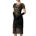 thumbnail image 2 of BLTIBY Womens Cocktail Evening Gown Dress Sequin Tassel Mesh Patchwork Bodycon Party Short Sleeve Round Neck Flapper Dresses Black XL, 2 of 6