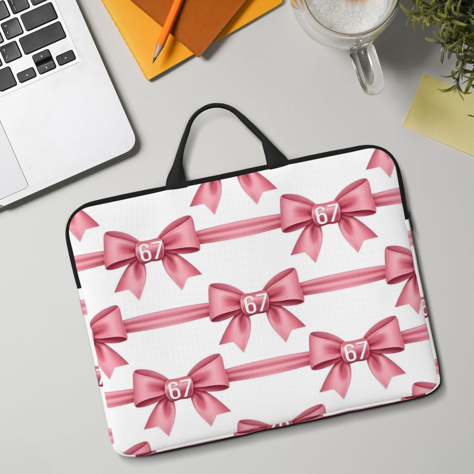 Laptop Sleeve Bag For Women Men 14inch Waterproof Durable Protective Computer Carrying Cover Handle Laptop Case Bag Pink Ribbon Pattern 67 Variation