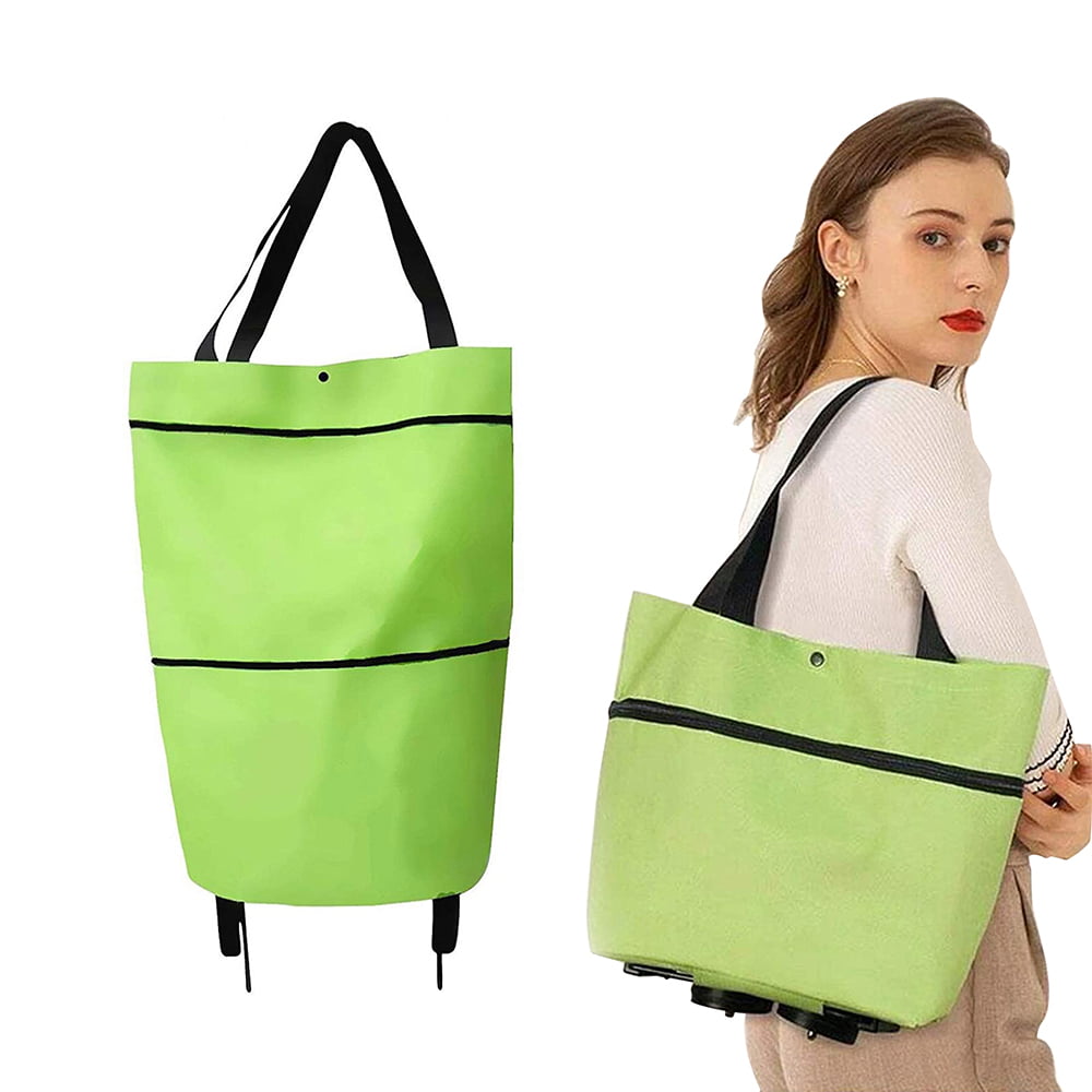 HHYSPA Collapsible Trolley Bags Folding Shopping Bag with Wheels Foldable Shopping Cart Reusable Shopping Bags 2-1 Shopping Cart for Home Supermarket of Heavy-Duty Capacity Bag Green 