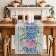thumbnail image 2 of Table Runner 72 Inches Long for Kitchen Dining, Blue Pink Hydrangea Dresser Scarf Farmhouse, Dining Table Decorations for Wedding/Parties, Eucalyptus Leaves Wooden Summer Botanical 14 x 72 In, 2 of 8