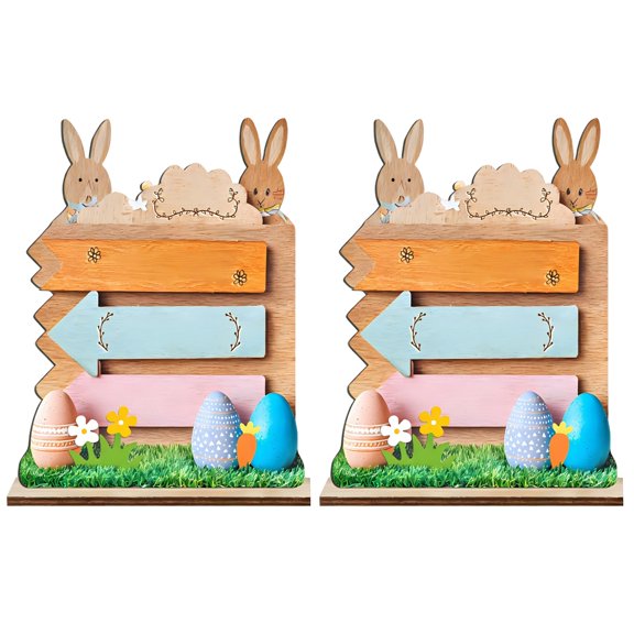 2 Pcs Easter Wooden Table Sign, Easter Bunny Decorations Tabletop Centerpiece, Rustic Farmhouse Decor with Cute Rabbit Design, Multi-Layered Wooden Easter Decorations, 8.7 x 6.3 in / 22 x 16 cm