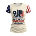 thumbnail image 5 of Domzest 9/11 25th Anniversary Shirt Womens Never Forget Patriotic American Flag Shirt Short Sleeve Crew Neck Tee Beige 2XL, 5 of 6