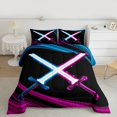 thumbnail image 6 of Homewish Boys Lightsaber Bedding Comforter Set, Fuchsia Blue Lines Twin Comforter Sets, Vintage Gaming Theme Reversible Bedding Set, Breathable Home Decor, 2pcs, 6 of 9