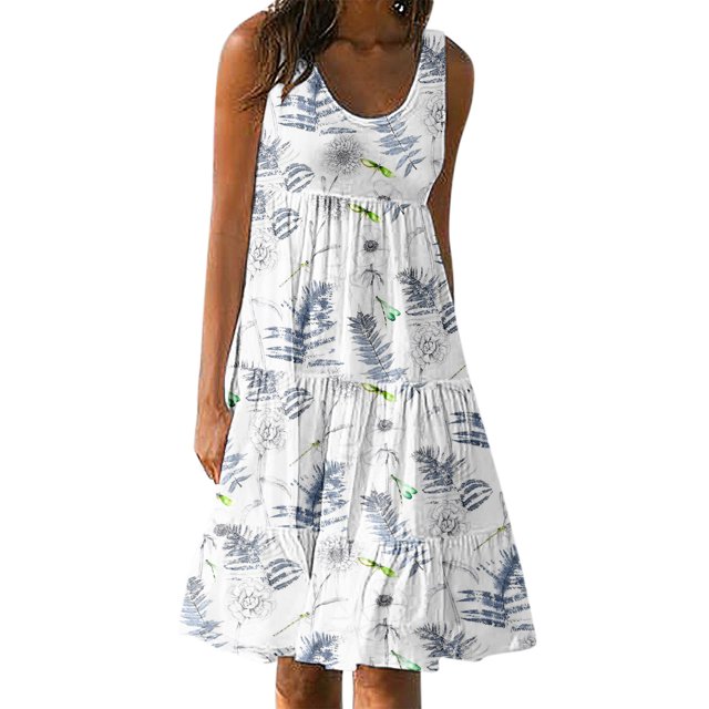 Vestidos hasta la rodilla sin mangas con estampado de verano a la moda sexy informal para mujer Pompotops ghjkhdj15053
