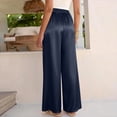 thumbnail image 5 of Wutalume Women's Satin Palazzo Pants, Summer Casual Wide Leg Trousers, Flowy Beach Vacation Outfits,Elastic Waist, Dress Up or Down,Navy L, 5 of 5