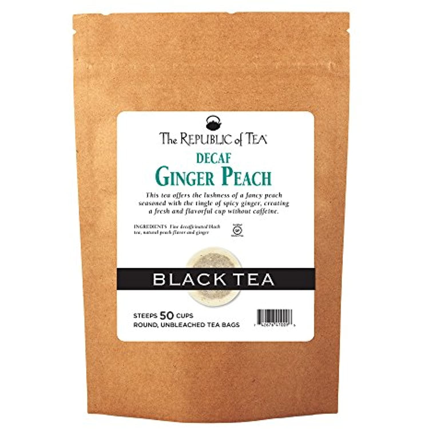 The Republic Of Tea Decaf Ginger Peach Black Tea, 50 Tea Bags, Longevity Blend Of Ginger And Peach Tea