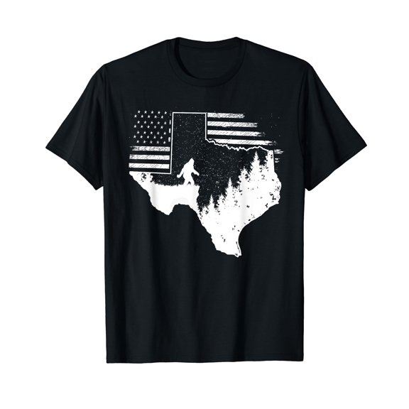 Texas Bigfoot American Flag USA Sasquatch Texas State Pride T-Shirt
