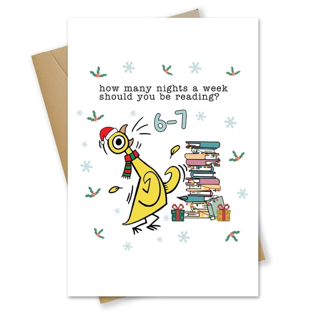 Tarjeta de Navidad LINHARA 6 7 Funny Holiday Book Lovers