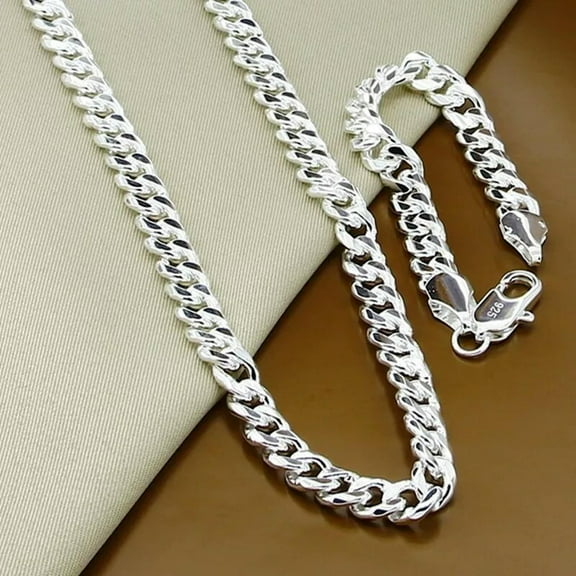 GKNET Mens 925 Silver Filled 10mm Cuban Link Bracelet Necklace Sets Jewelry
