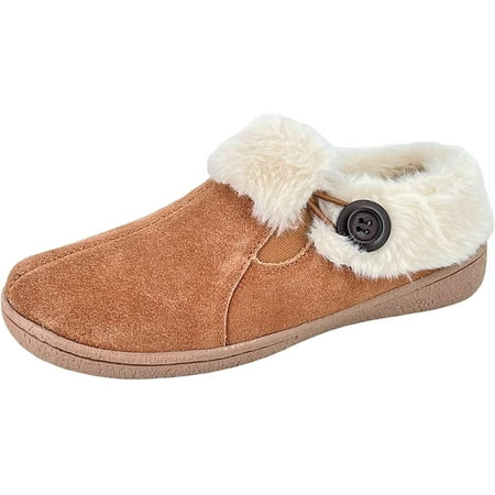 

Clarks Womens Suede Leather Slipper with Gore and Bungee JMH2213 - Warm Plush Faux Fur Lining - Indoor Outdoor House Slippers For Women 7 M US Cognac