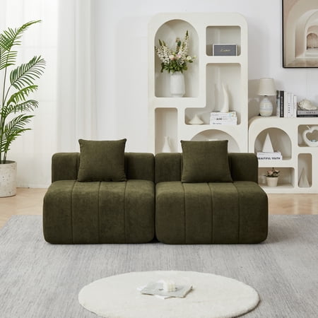 2-Seater Modular Loveseat with 2 Pillows 2-Piece Cloud Couch with Plush Cushions Compact Fabric Sofa for Small Spaces (Green)