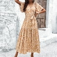 thumbnail image 1 of Pisexur Robe à Manches Courtes Col en V à la Cheville Mode Féminine Imprimé Automne Col en V Manches Courtes Robes en Frenume Robes pour Femmes, 1 of 5