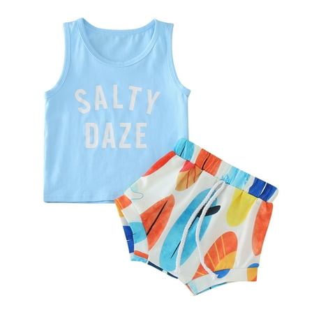 

Little Toddler Kids Baby Boys Outfits Summer Sleeveless Letter Print Vest Tops Hawaii Shorts 2Pcs Clothes Sets Baby Clothes