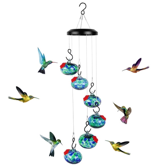 Bearachild Colgar y reposicionar con encantador carillón de viento Comedero para colibríes Porches delanteros Cubiertas de plástico Kits de decoración para fiestas azul