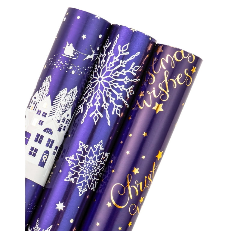WRAPAHOLIC Christmas Wrapping Paper Roll - Gold and Purple Pastel Gnome Elf  Holiday Collection with Metallic Foil Shine - 4 Rolls - 30 Inch X 120 Inch