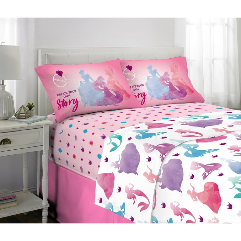 Disney Princess Kids Full Sheet Set, White, Pink, Purple - Walmart.com