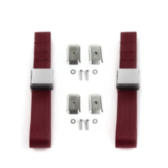 Ford Maverick 1971-1977 Airplane 2 Point Burgandy Lap Bucket Seat Belt Kit with Bracketry - 2 Belts