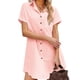 thumbnail image 4 of Traje de baño para mujer, camisa larga con botones de manga corta y cuello vuelto de Color liso para playa, color rosa, L, 4 of 6