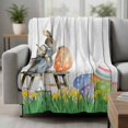 thumbnail image 2 of Easter Bunny Blanket Soft Cozy Warm Throw Blanket for Couch, Plush Fuzzy Flannel Fleece Blankets for Sofa, Colorful Eggs Spring Grass Flowers Grey Wooden Bed Blankets Gifts for Men, 40"x50", 2 of 9