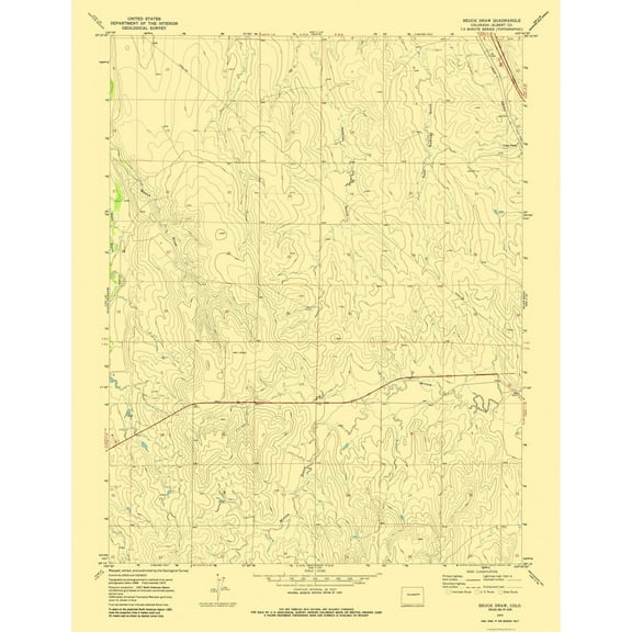 Topographical Map - Beuck Draw Colorado Quad- USGS 1970  - Vintage Wall Art