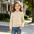 thumbnail image 4 of Spazoro Girls Mock Neck Pullover Top, Soft 100% Cotton Mock Neck Long Sleeve Solid Color Loose Fit Basic Layering Shirts for Daily Wear Beige Size 2-3T, 4 of 9