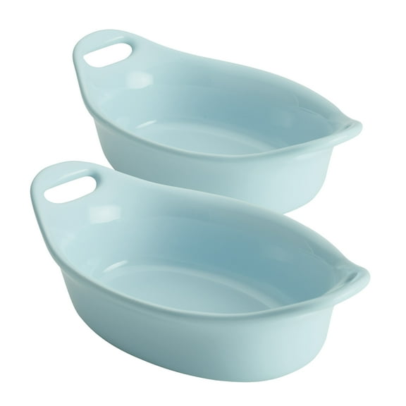 Rachael Ray Ceramics 2-Piece Oval Au Gratin Set, Light Blue