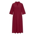 thumbnail image 6 of pimelu Dresses for Women Dresses for Women Button up Plus Size Loose Swing Cotton Linen Maxi Dress Summer Elegant Solid Elbow-Length Lapel Women Long Sundresses, 6 of 6