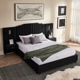 thumbnail image 4 of LOOM Queen Size Upholstered Bed Frame with Velvet Fabric,Vertical Stripe Design with Buttons Around Platform Bed with Headboard,Solid Frame & Bedside Table-No Box Spring Needed-Black, 4 of 9