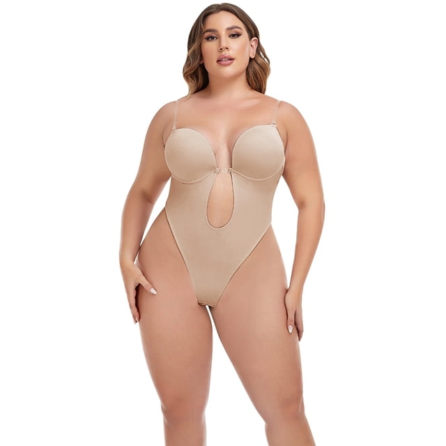 Shapers Shapewear for Women Plus Size Backless Built In Bra Body Shaper Seamless With Open Crotch M