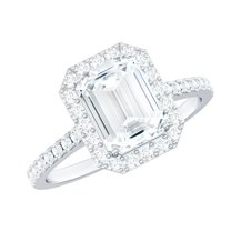 Rosec Jewels Certified Moissanite Emerald Cut Engagement Ring 2 Carat - Moissanite Halo Ring (6X8 mm, D-VS1 Quality), 925 Sterling Silver, US 11.00